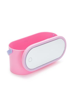 סל אחסון קומפקטי עם מראה מוארת ורוד