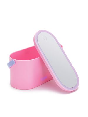 סל אחסון קומפקטי עם מראה מוארת ורוד