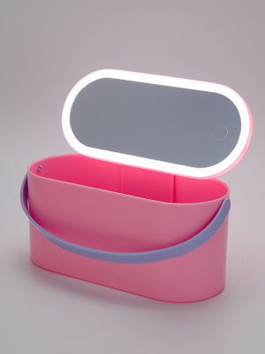 סל אחסון קומפקטי עם מראה מוארת ורוד