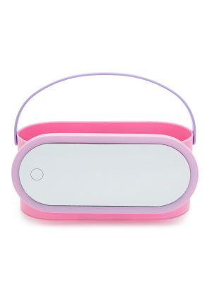 סל אחסון קומפקטי עם מראה מוארת ורוד