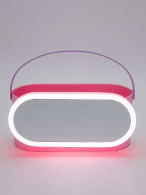 סל אחסון קומפקטי עם מראה מוארת ורוד